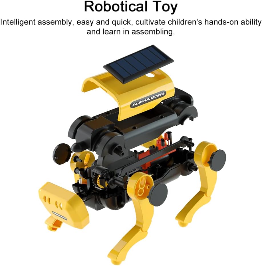 APODESS Solar Powered Toy Dog, Yellow Robot Dog, Science Hobby Puzzle Puppy, Christmas Gift