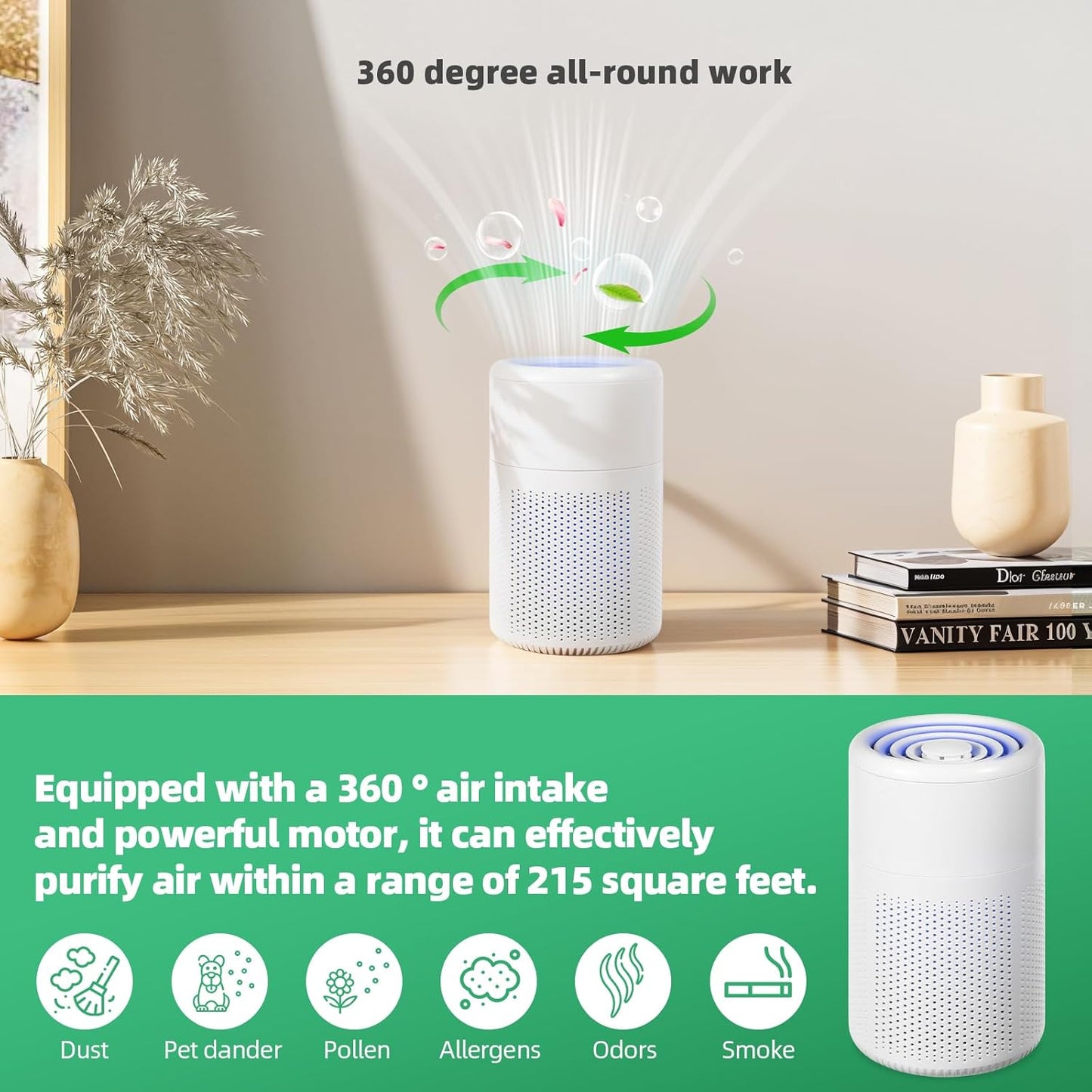 Mini USB Car Air Purifiers, Small Portable Negative Ion Smoke for Better Sleep, Office, Desktop