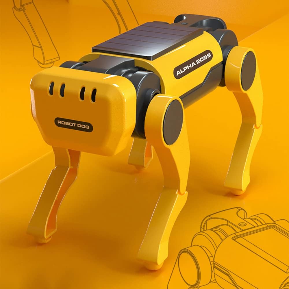 APODESS Solar Powered Toy Dog, Yellow Robot Dog, Science Hobby Puzzle Puppy, Christmas Gift