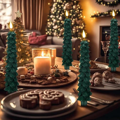 APODESS 6Pcs Forest Faux Candle Christmas Tree Candle with Remote Switch, Breathing Lights