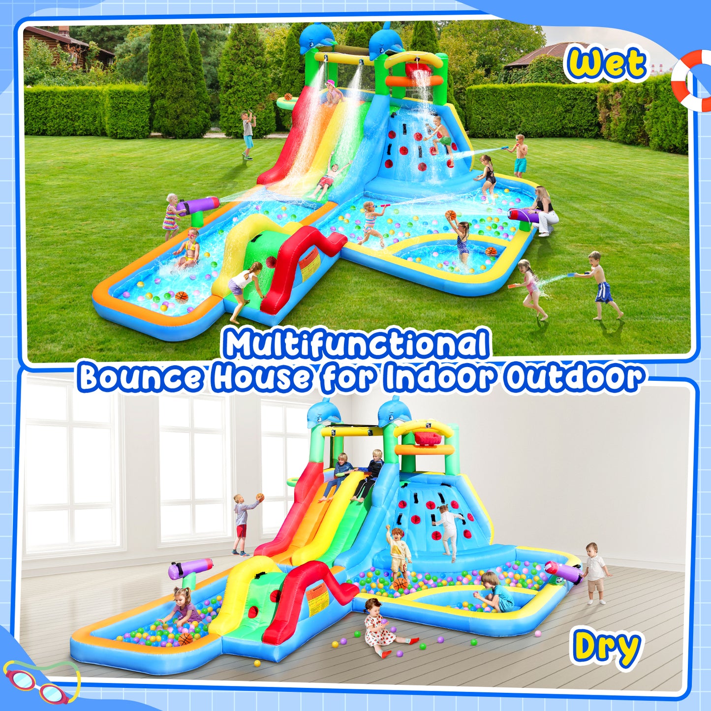 APODESS 20Ftx14Ft Inflatable Water Slide Bounce House Big Water Slides for Kids with Extra Long Slide Climbing Wall Pool Water Cannon Basketball 680W Blower for Indoor Outdoor Backyard Party