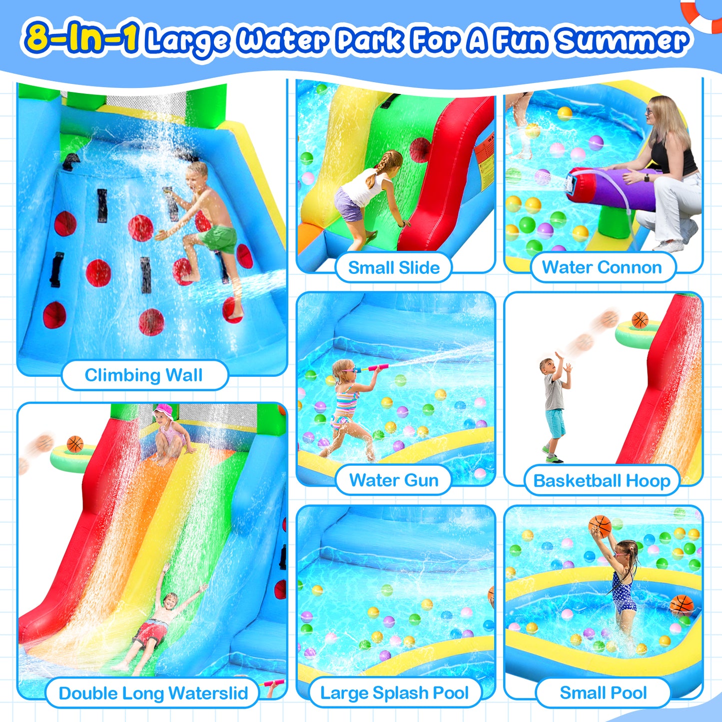APODESS 20Ftx14Ft Inflatable Water Slide Bounce House Big Water Slides for Kids with Extra Long Slide Climbing Wall Pool Water Cannon Basketball 680W Blower for Indoor Outdoor Backyard Party