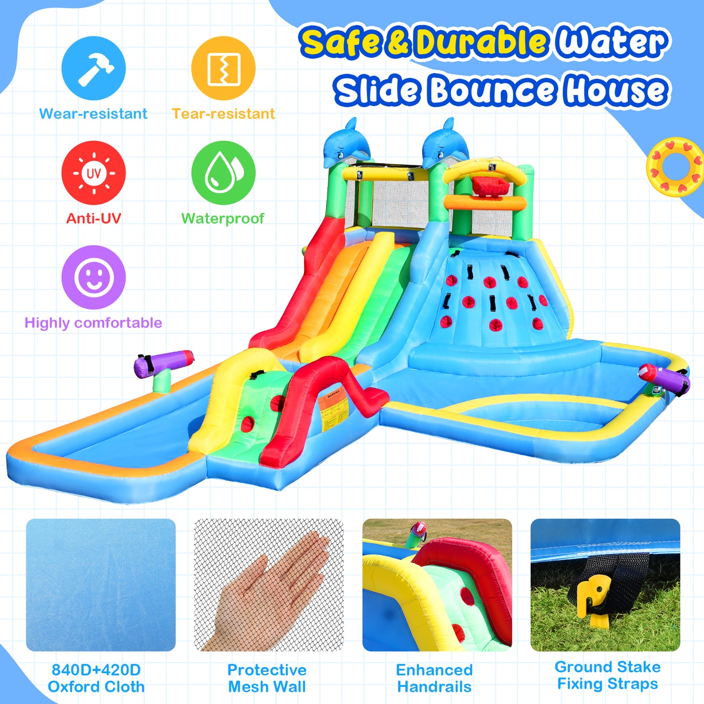 APODESS 20Ftx14Ft Inflatable Water Slide Bounce House Big Water Slides for Kids with Extra Long Slide Climbing Wall Pool Water Cannon Basketball 680W Blower for Indoor Outdoor Backyard Party
