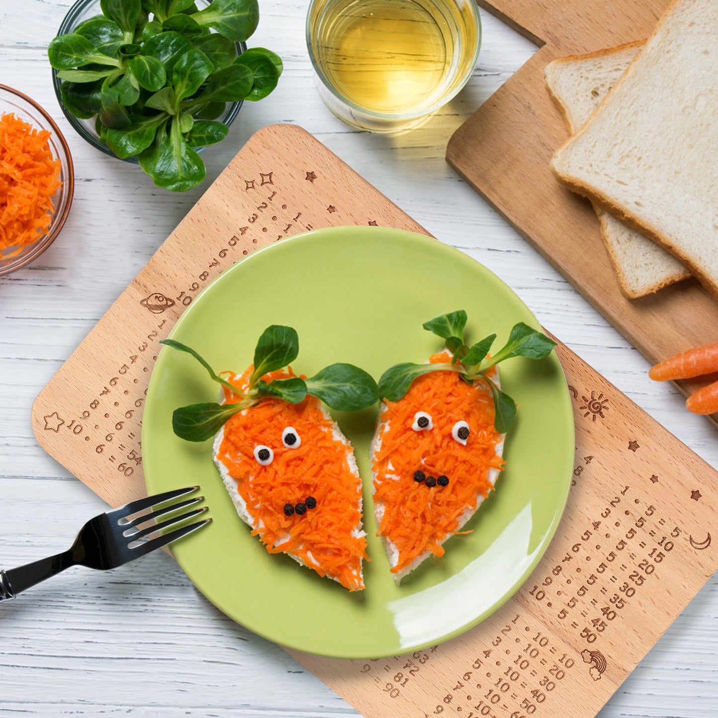 ABC und 1x1 Frühstücksbrettchen Kinder Holz Frühstücksbrett zum Einschulung Geschenke Schulanfang Lernen Holzbrettchen für Kinder Mädchen Jungen Schulkind Kindergeburtstag Weihnachten Geschenk