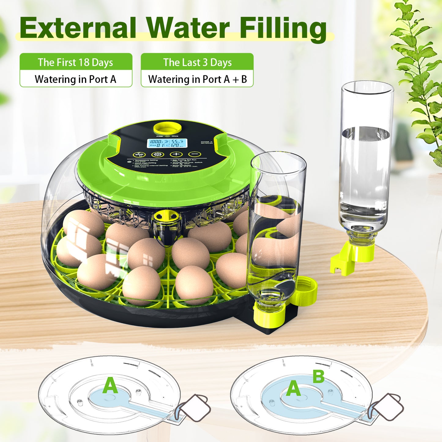 Egg Incubator for Hatching Eggs, 18 Egg Incubator with Temperature Control, Humidity Display, Auto Egg Turner, Egg Candler, 2 Size Egg Trays, Digital Incubator for Chicken, Quail