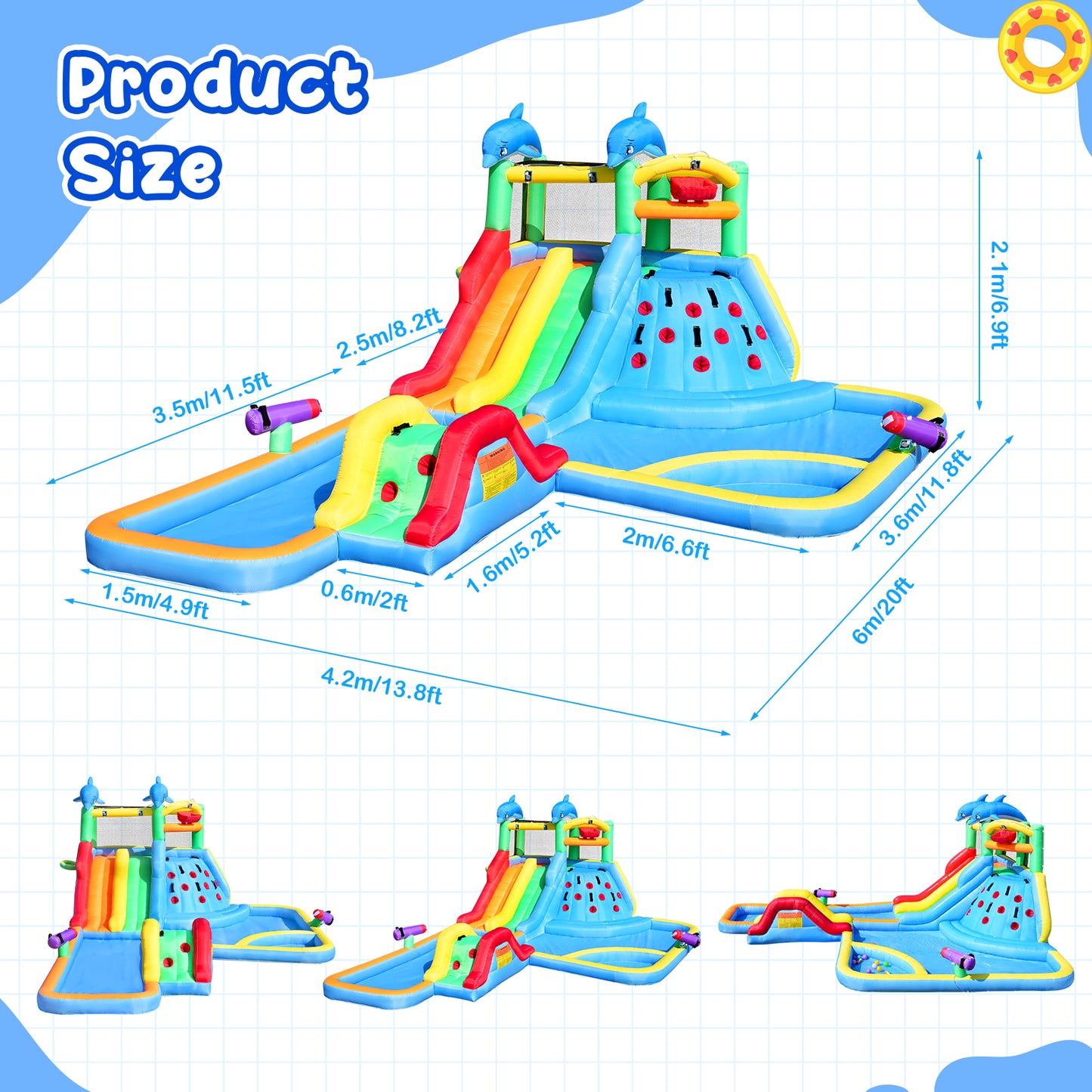 APODESS 20Ftx14Ft Inflatable Water Slide Bounce House Big Water Slides for Kids with Extra Long Slide Climbing Wall Pool Water Cannon Basketball 680W Blower for Indoor Outdoor Backyard Party