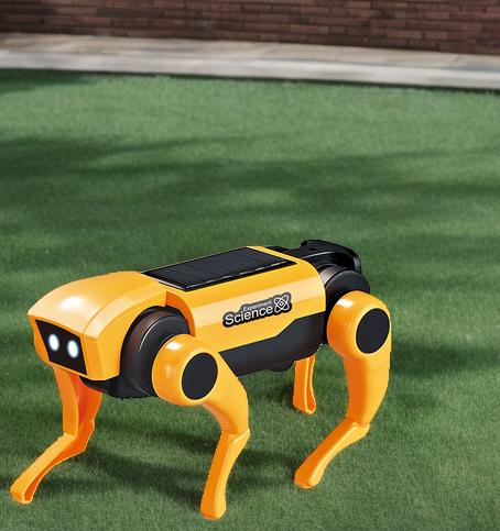 APODESS Solar Powered Toy Dog, Yellow Robot Dog, Science Hobby Puzzle Puppy, Christmas Gift