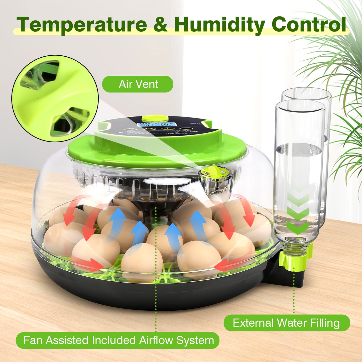 Egg Incubator for Hatching Eggs, 18 Egg Incubator with Temperature Control, Humidity Display, Auto Egg Turner, Egg Candler, 2 Size Egg Trays, Digital Incubator for Chicken, Quail